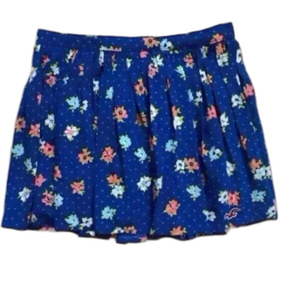 Hollister HCO Skirt mini short sz XS Blue floral pleats soft flowy lined EEUC! - Picture 1 of 9